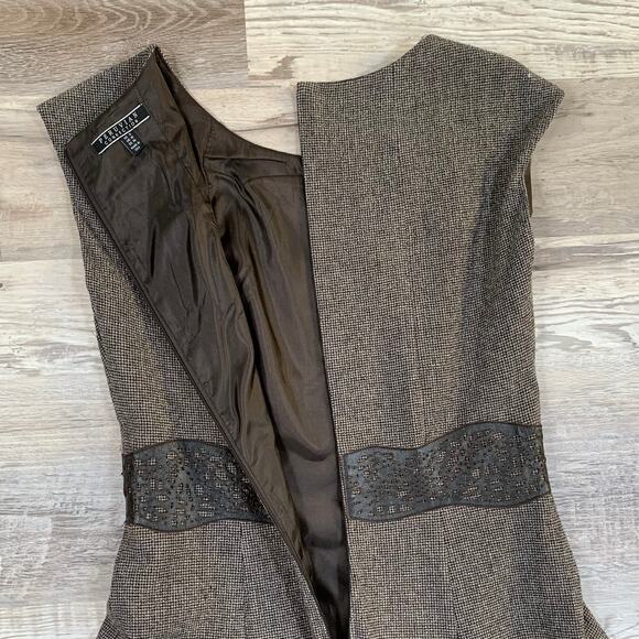 Peruvian Connection Wool Blend Houndstooth Dress Leather Waist Trim US 6 - Picture 5 of 7